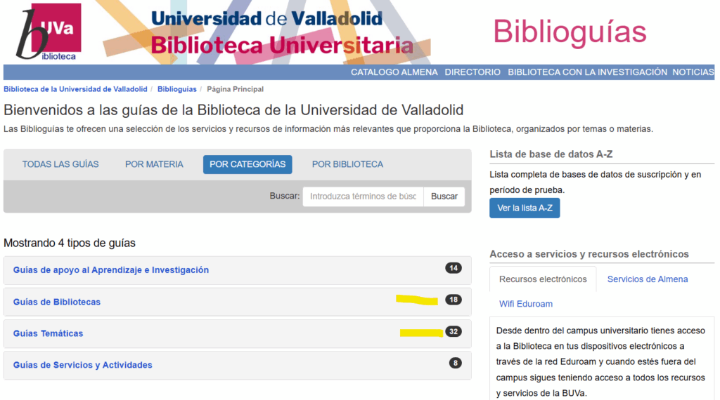 Imagen con acceso a guias de la BUVa